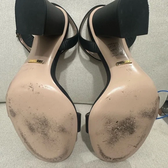 Gucci Marmont GG Black Leather Heeled Sandal size 40 Authentic Classic - Picture 4 of 9